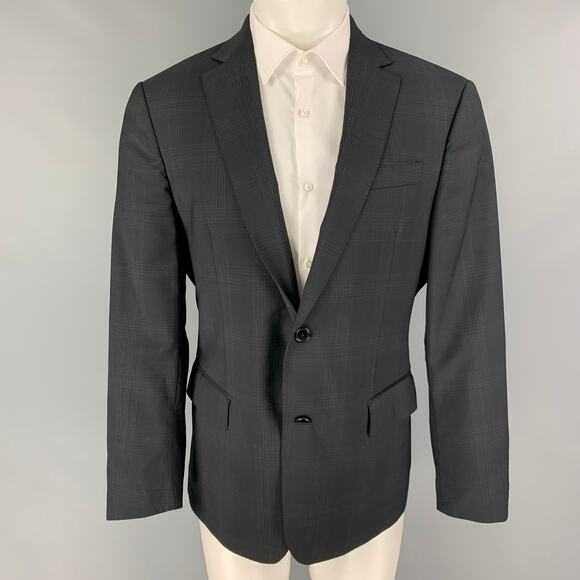 JOHN VARVATOS Size 40 Black Plaid Wool Notch Lapel Sport Coat - Picture 1 of 7
